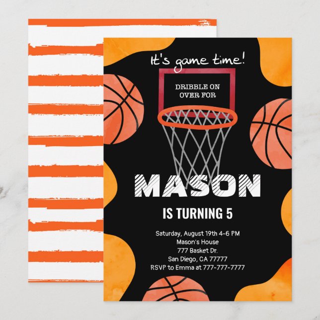 Invitation d'anniversaire de basketball (Devant / Derrière)