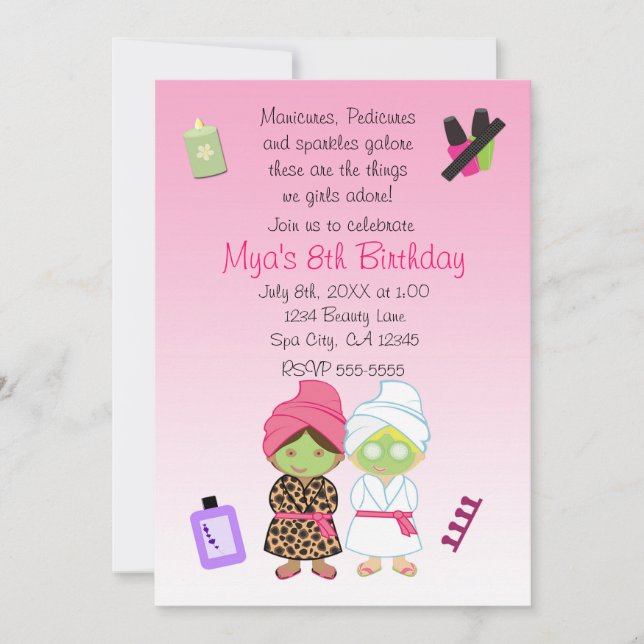 Invitation d'anniversaire de beauté pour 2 filles  (Devant)