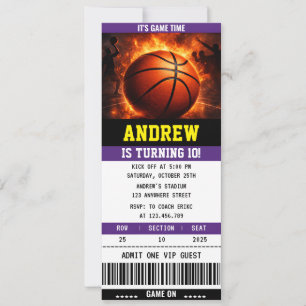 Invitation d'anniversaire de billet de basketball