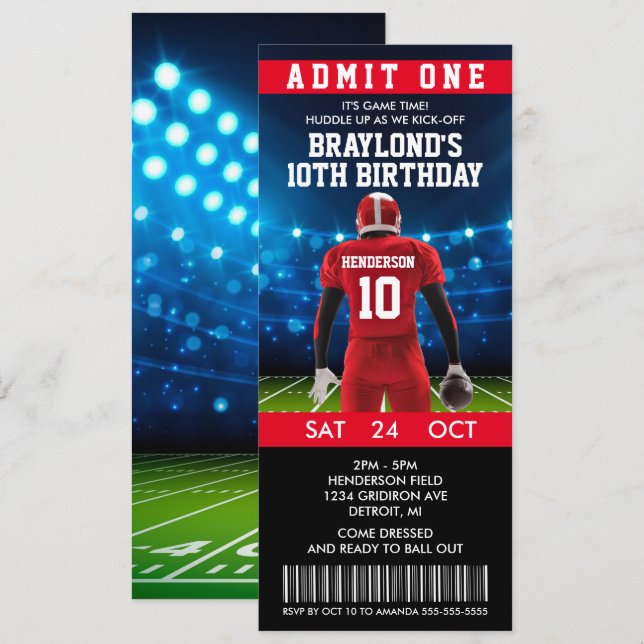 Invitation d'anniversaire de billet de football (Devant / Derrière)