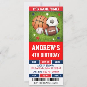 Invitation d'anniversaire de billet de sport de to