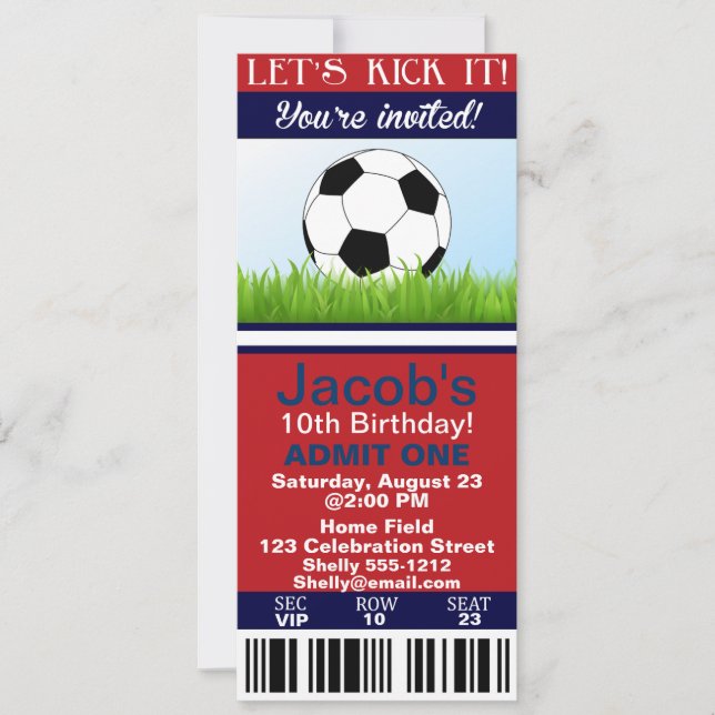 Invitation d'anniversaire de billet du football (Devant)