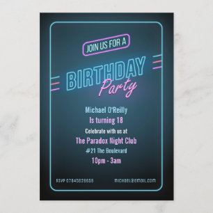Invitation d'anniversaire de Blue Neon