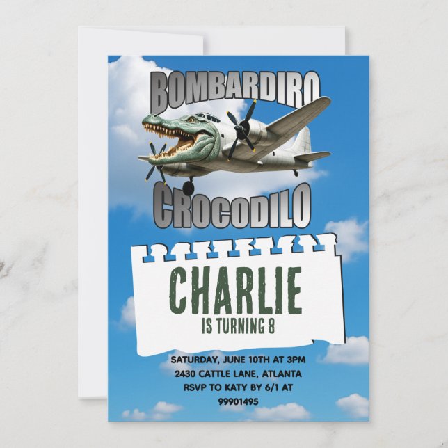Invitation d'anniversaire de Bombardiro Crocodile (Devant)