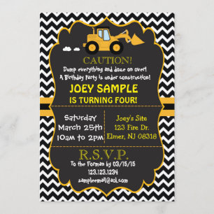 Invitation d'anniversaire de bouteur de