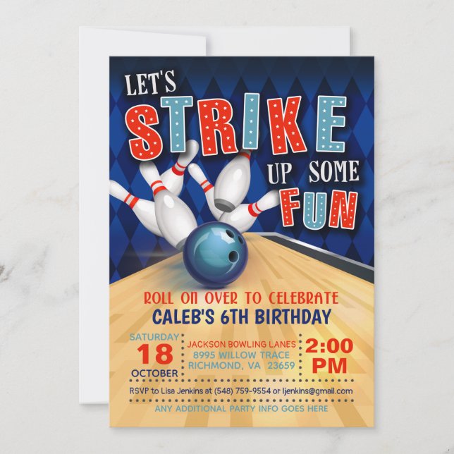 Invitation d'anniversaire de Bowling (Devant)
