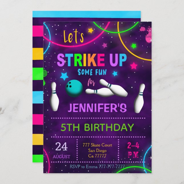 Invitation d'anniversaire de bowling (Devant / Derrière)