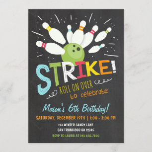 Invitation d'anniversaire de Bowling Blue Orange B