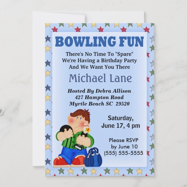 Invitation d'anniversaire de bowling pour enfants (Devant)