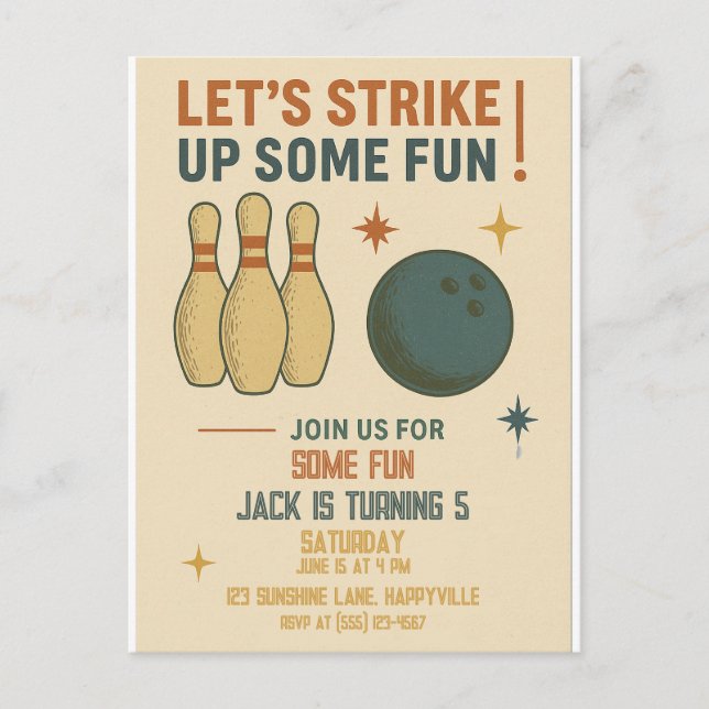 Invitation d'anniversaire de Bowling Rétro pour Ga (Devant)