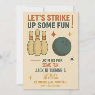Invitation d'anniversaire de Bowling Retro pour le