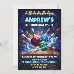 Invitation d'anniversaire de bowling Space personn