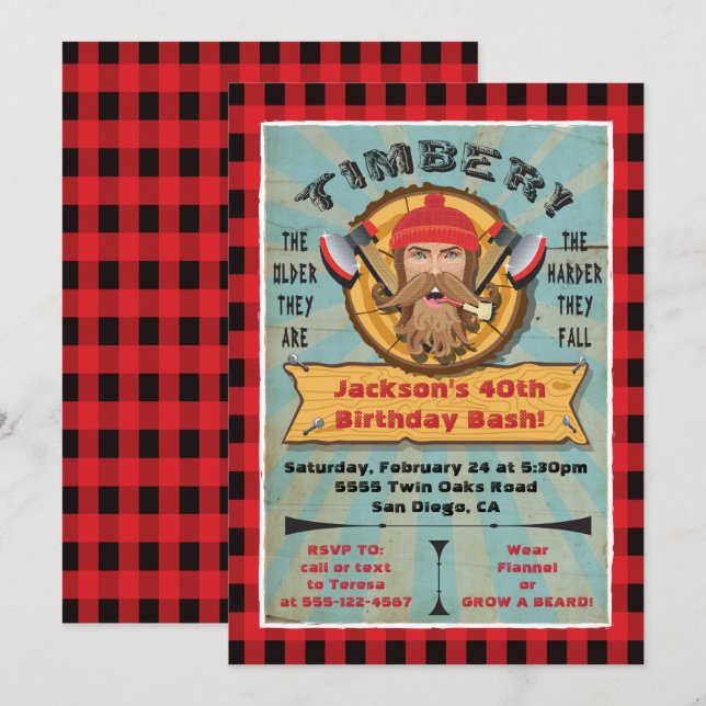 Invitation d'anniversaire de bûcheron barbu hipste (Devant / Derrière)