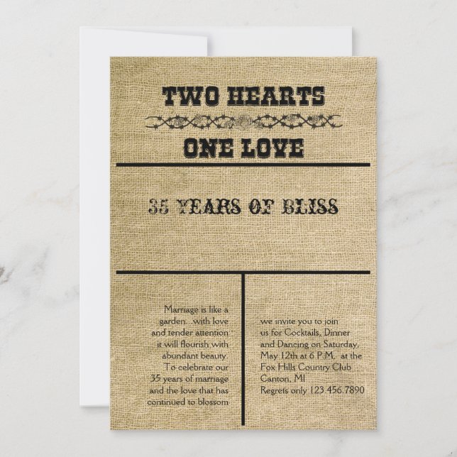 Invitation d'anniversaire de Burlap occidental (Devant)