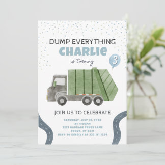 Invitation d'anniversaire de camion à ordures