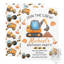 Invitation d'anniversaire de camion de constructio