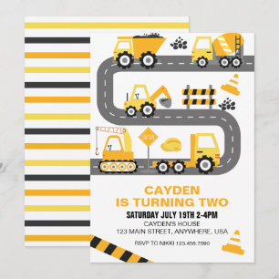 Invitation d'anniversaire de camion de constructio