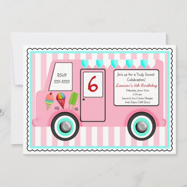 Invitation d'anniversaire de camion de crème (Devant)