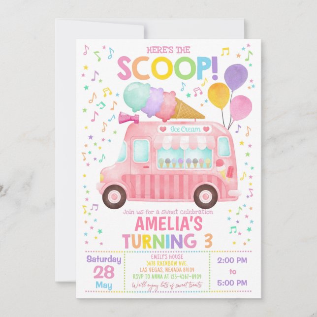 Invitation d'anniversaire de camion de glace Fille (Devant)