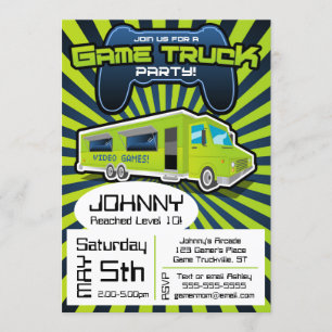 Invitation d'anniversaire de camion de jeu vidéo