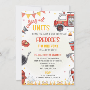 Invitation d'anniversaire de camion de pompiers -