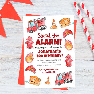 Invitation d'anniversaire de camion de pompiers de