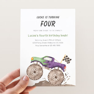 Invitation d'anniversaire de camion monstre violet