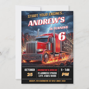 Invitation d'anniversaire de camion semi-remorque 