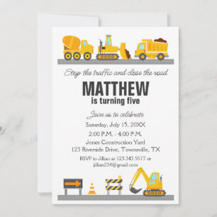 Invitation d'anniversaire de camions de véhicules 