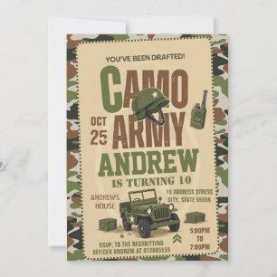 Invitation d'anniversaire de camouflage militaire