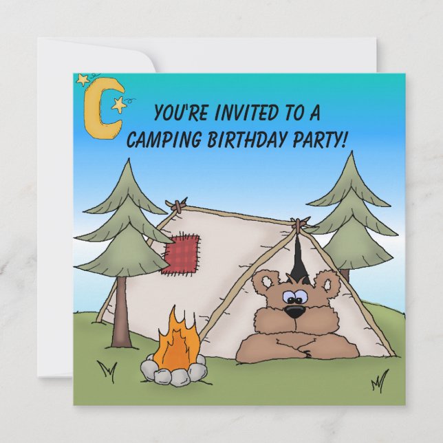 Invitation d'anniversaire de camping d'ours Brown (Devant)