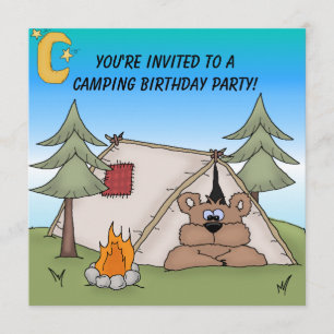 Invitation d'anniversaire de camping d'ours Brown