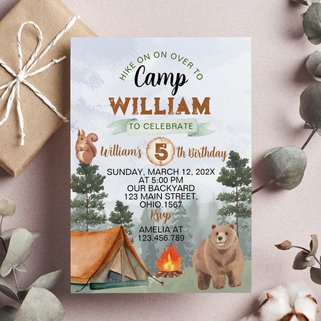 Invitation d'anniversaire de camping en forêt (Créateur téléchargé)