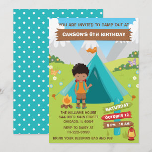 Invitation d'anniversaire de camping en plein air