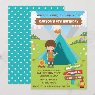 Invitation d'anniversaire de camping en plein air