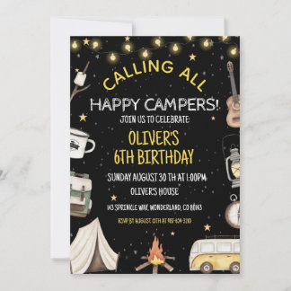 Invitation d'anniversaire de camping | Extérieur d