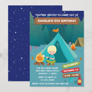 Invitation d'anniversaire de camping nocturne pour