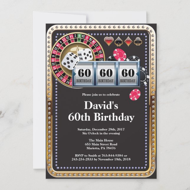 Invitation d'anniversaire de casino de carte de (Devant)