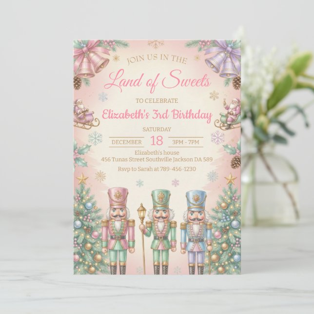 Invitation d'anniversaire de Casse-Noisette rose (Debout devant)