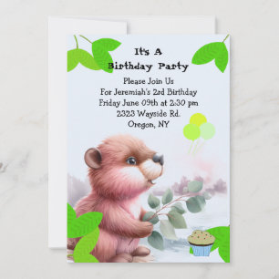 Invitation d'anniversaire de castor de la forêt
