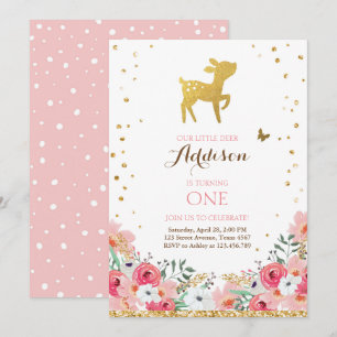 invitation d'anniversaire de cerfs Floral Woodland