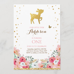 invitation d'anniversaire de cerfs Floral Woodland