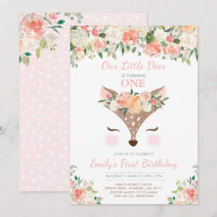 Invitation d'anniversaire de cerfs Forêt Florale C