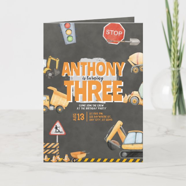 Invitation d'anniversaire de chantier de construct (Devant)
