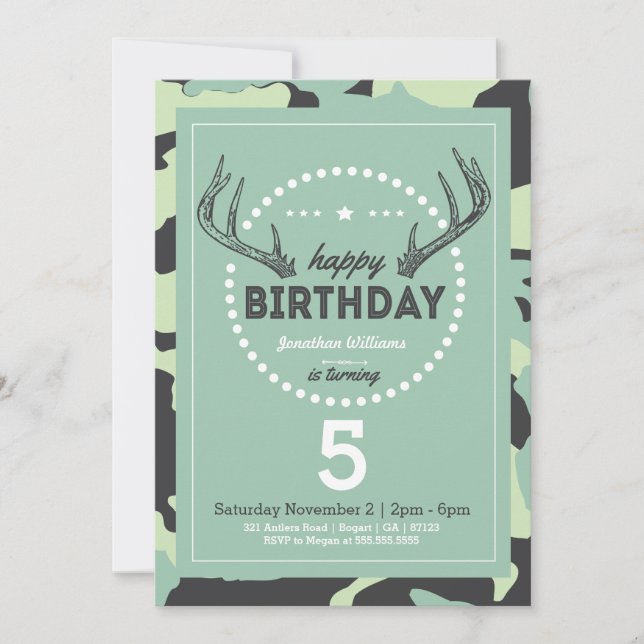 Invitation d'anniversaire de chasse pour des (Devant)