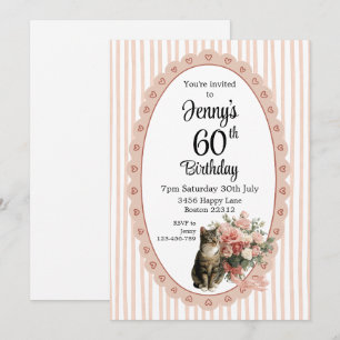 Invitation d'anniversaire de chat floral aquarelle