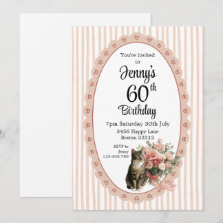Invitation d'anniversaire de chat floral aquarelle