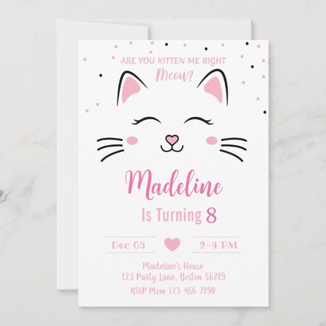 Invitation d'anniversaire de chat Kitten Invitatio (Devant)