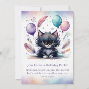 Invitation d'anniversaire de chaton noir Mignon Bo