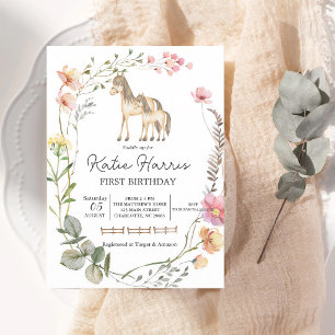Invitation d'anniversaire de cheval fleur sauvage